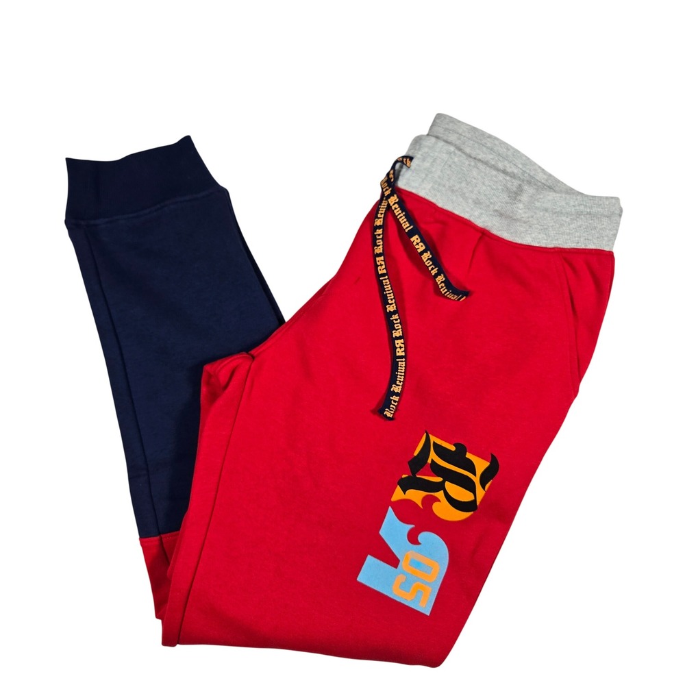 Rock Revival Mens XL Knit Fleece Joggers Red Navy Colorblock Sweatpants FPA6711